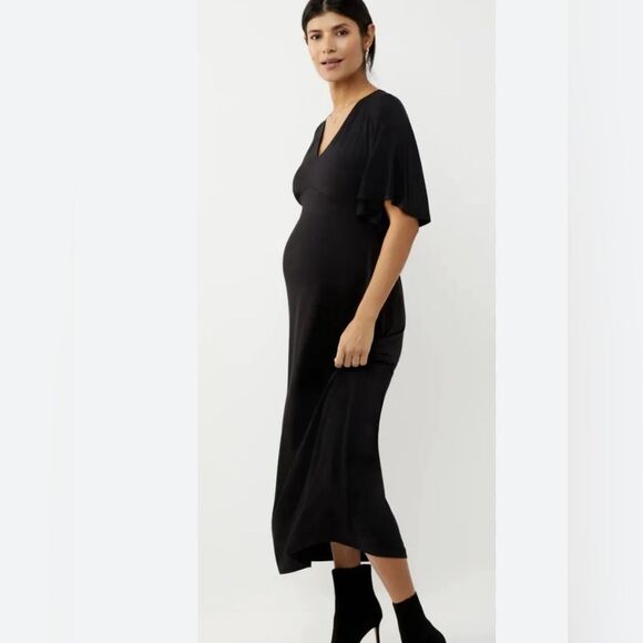 A Pea in the Pod black vneck maternity midi dress size small - Picture 1 of 6
